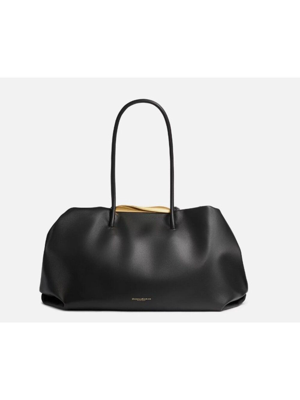 DONNA KARAN NY Poplin smooth leather women's large satchel bag + Dust bag BLACK